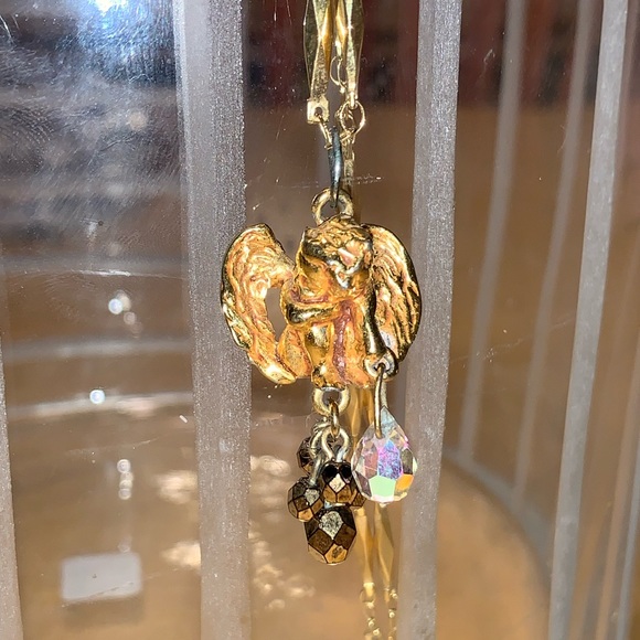 Vintage Kirks Folly Gold Tone Sitting Cherub With Crystal Drops Necklace, 34" - Picture 8 of 9